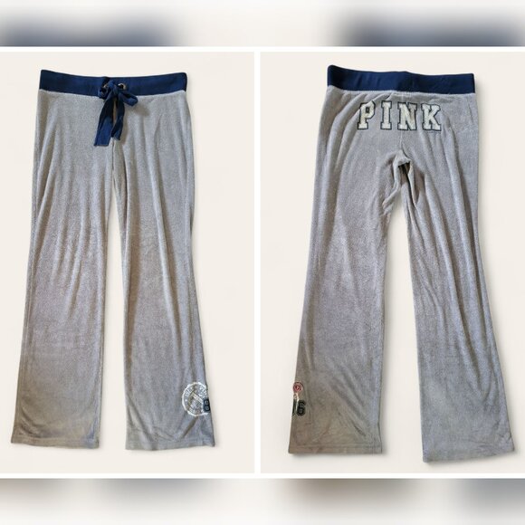 Vintage Y2K Pink Victoria Secret Velour Lounge Pants Butt Logo Gray Medium - Picture 1 of 9